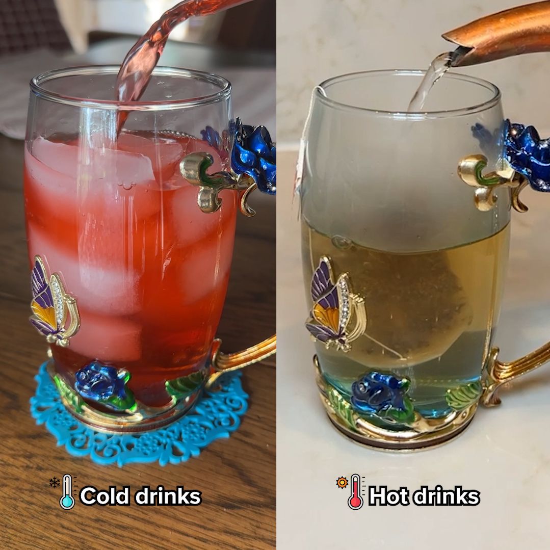 Elegant Tea Cup Glass Coffee Mugs Enamel Rose Flower Butterfly Drinking Cup  New